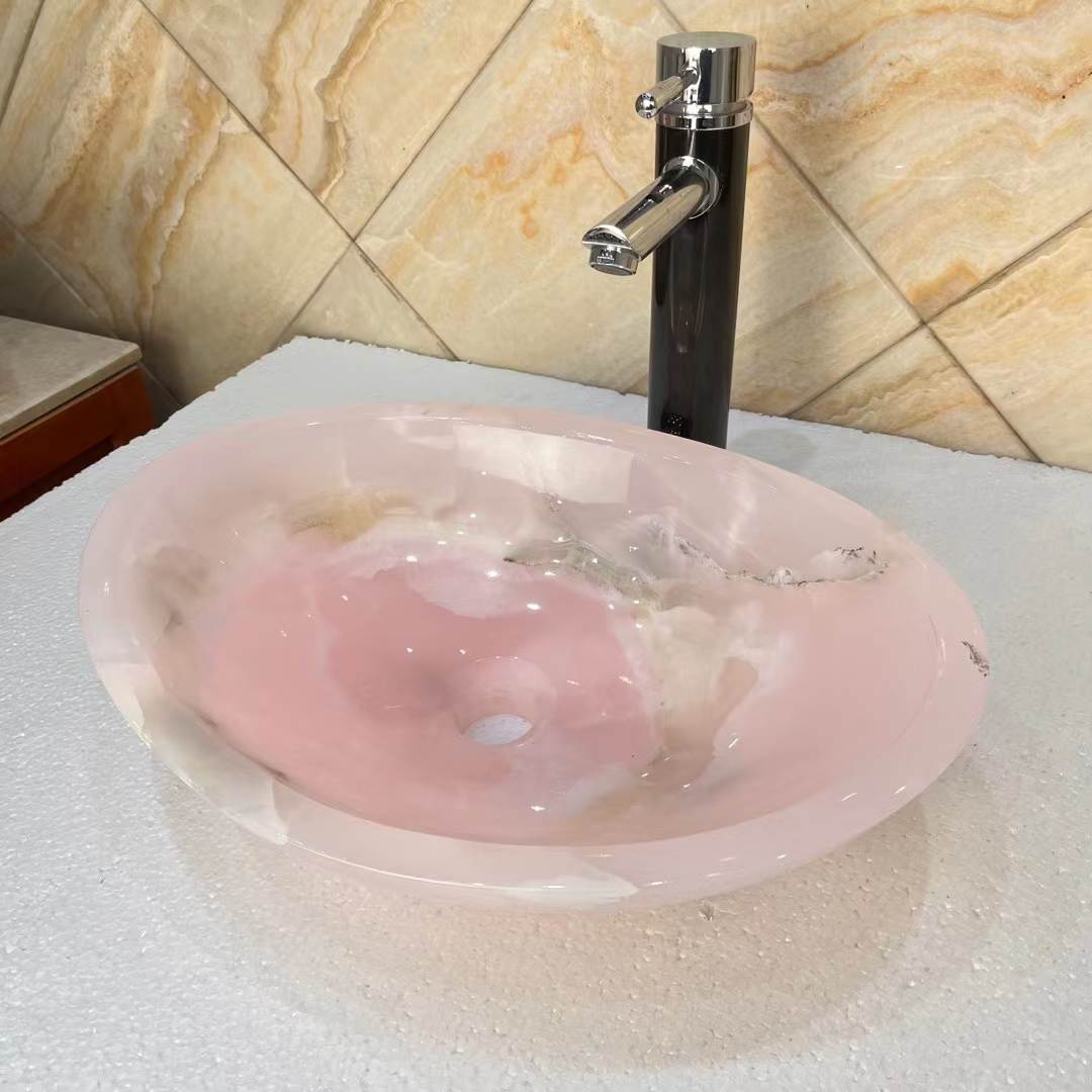 Luxury Pink Onyx Bathroom Vessel Wash Sinks